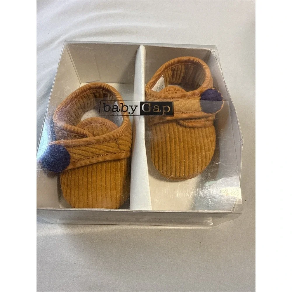 Vintage Baby Gap Mustard Yellow Corduroy Booties Crib Shoes Soft Sole Size 0 NIB